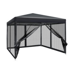 Instahut Gazebo Pop Up Marquee 3×3 Wedding Side Mesh Wall Outdoor Gazebos Black