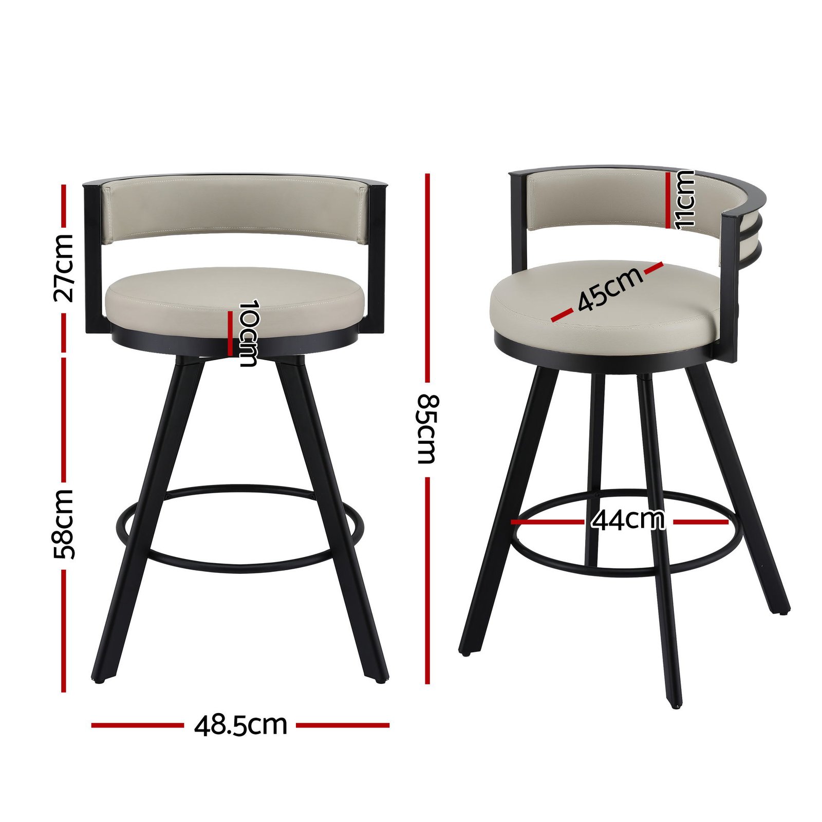 Artiss Bar Stools Set of 2 Swivel Kitchen Chair Metal Counter Beige Leather - Image 2