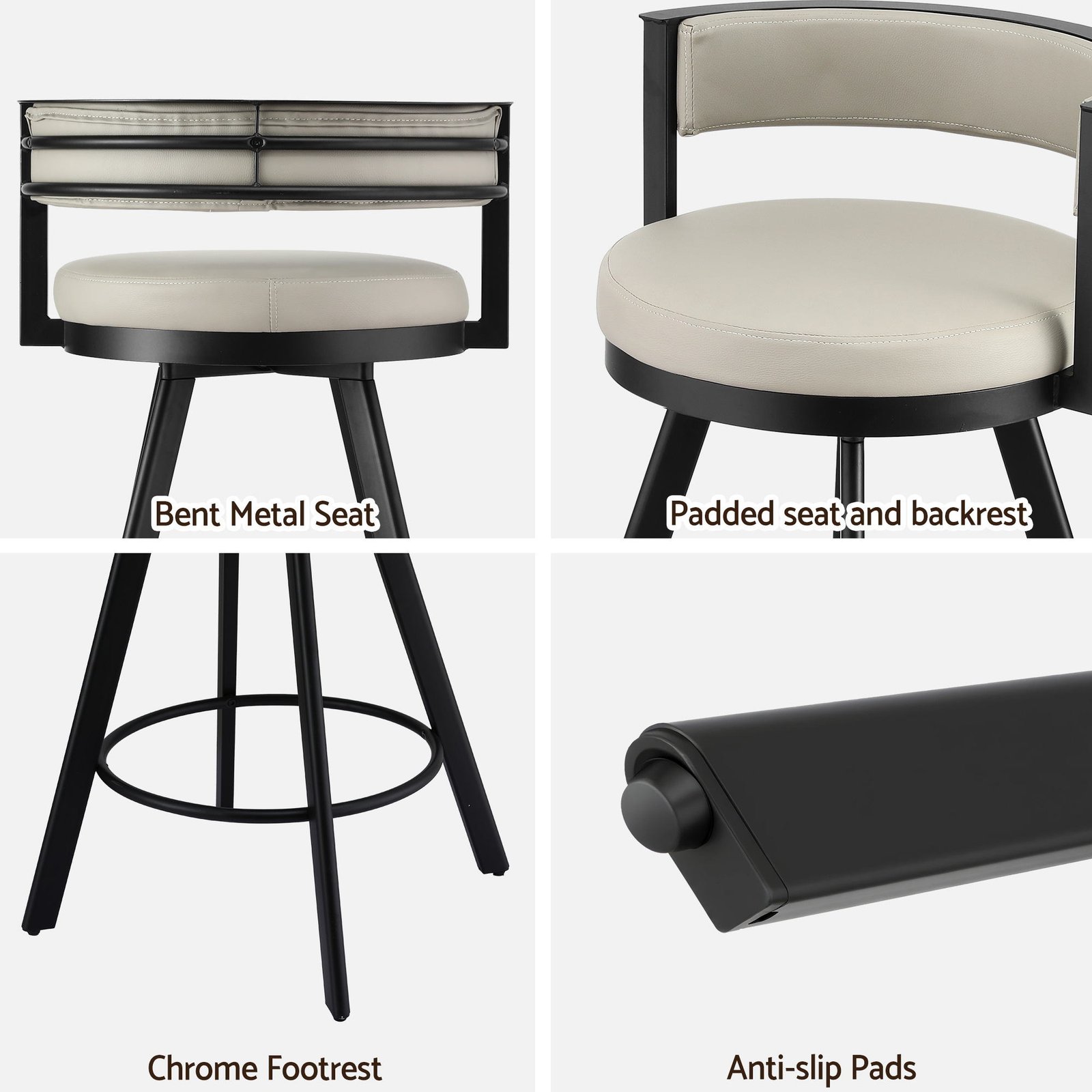 Artiss Bar Stools Set of 2 Swivel Kitchen Chair Metal Counter Beige Leather - Image 6