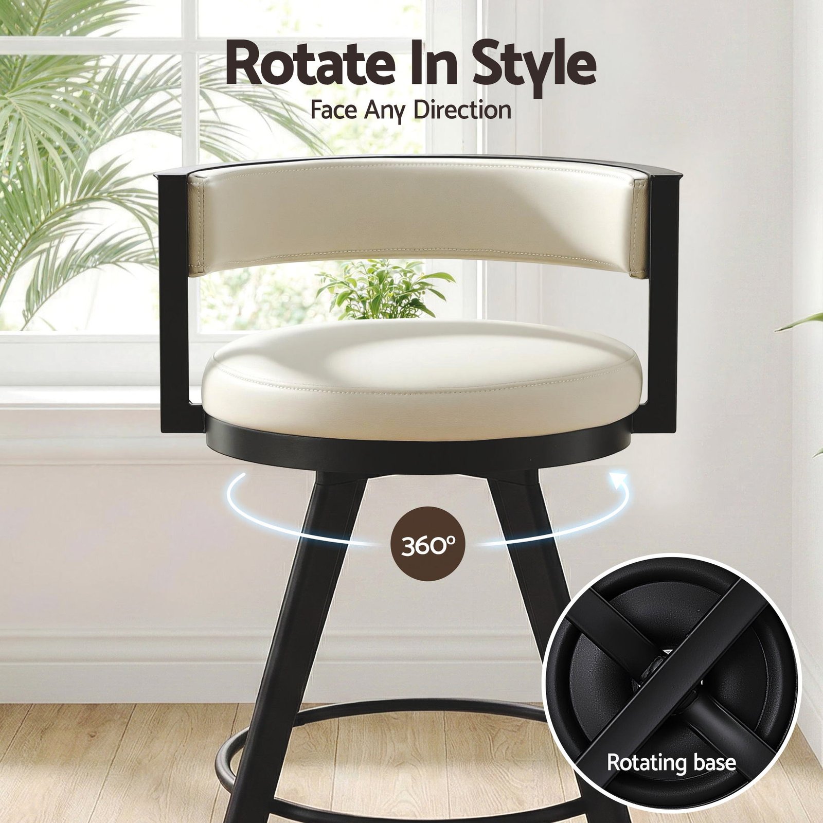 Artiss Bar Stools Set of 2 Swivel Kitchen Chair Metal Counter Beige Leather - Image 7