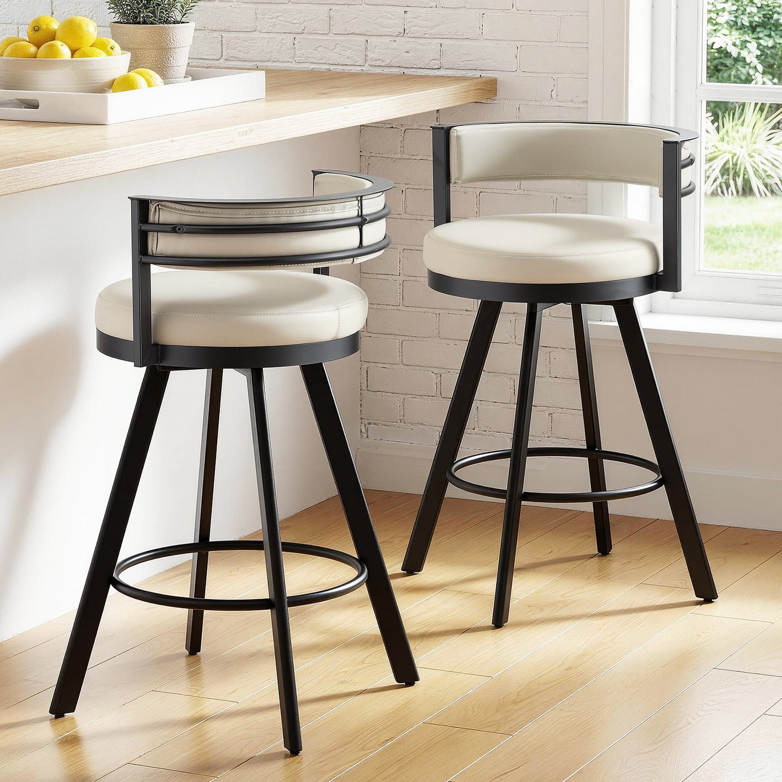 Artiss Bar Stools Set of 2 Swivel Kitchen Chair Metal Counter Beige Leather - Image 10