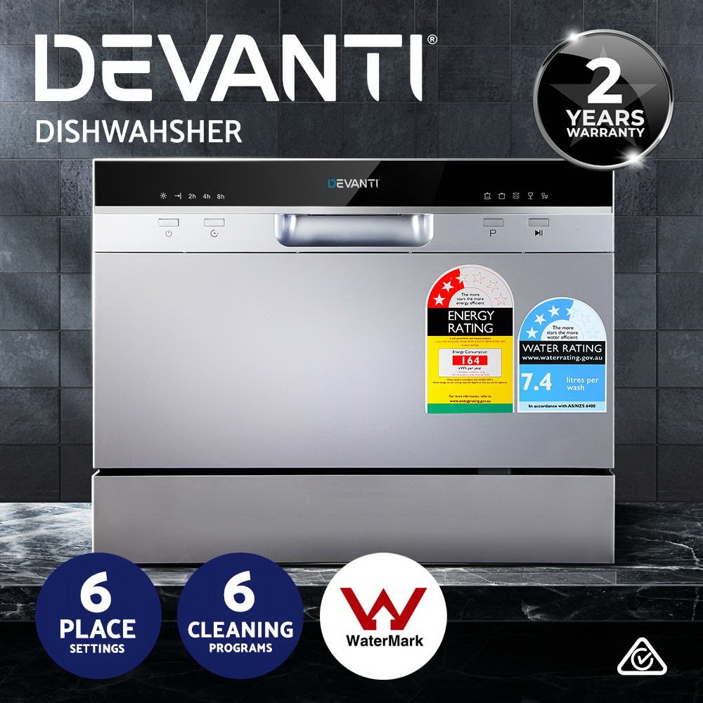 Devanti 6 Place Settings Benchtop Dishwasher Sliver - Image 6