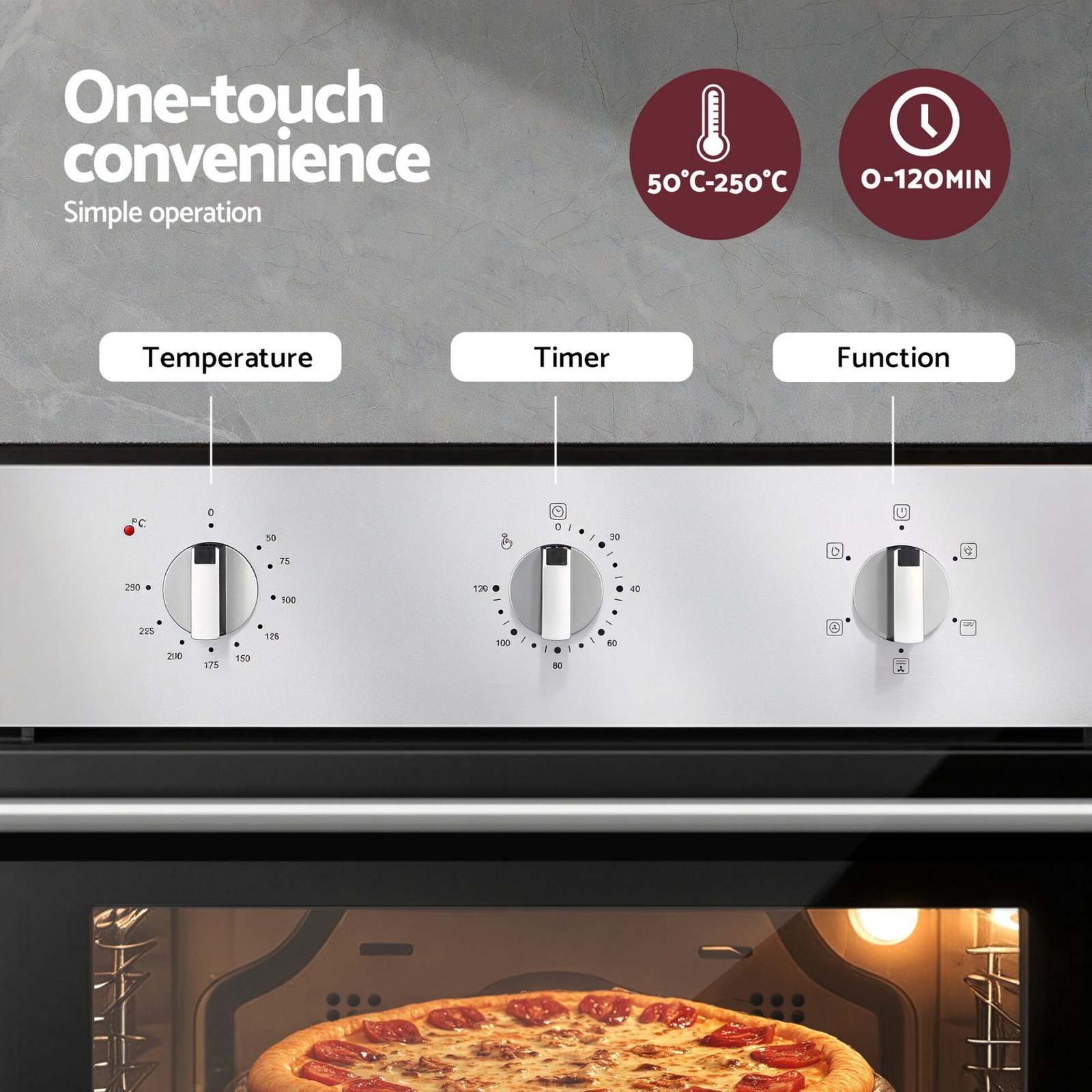 Devanti 60cm Electric Built In Wall Oven Stainless Steel 70L Silver - Image 7