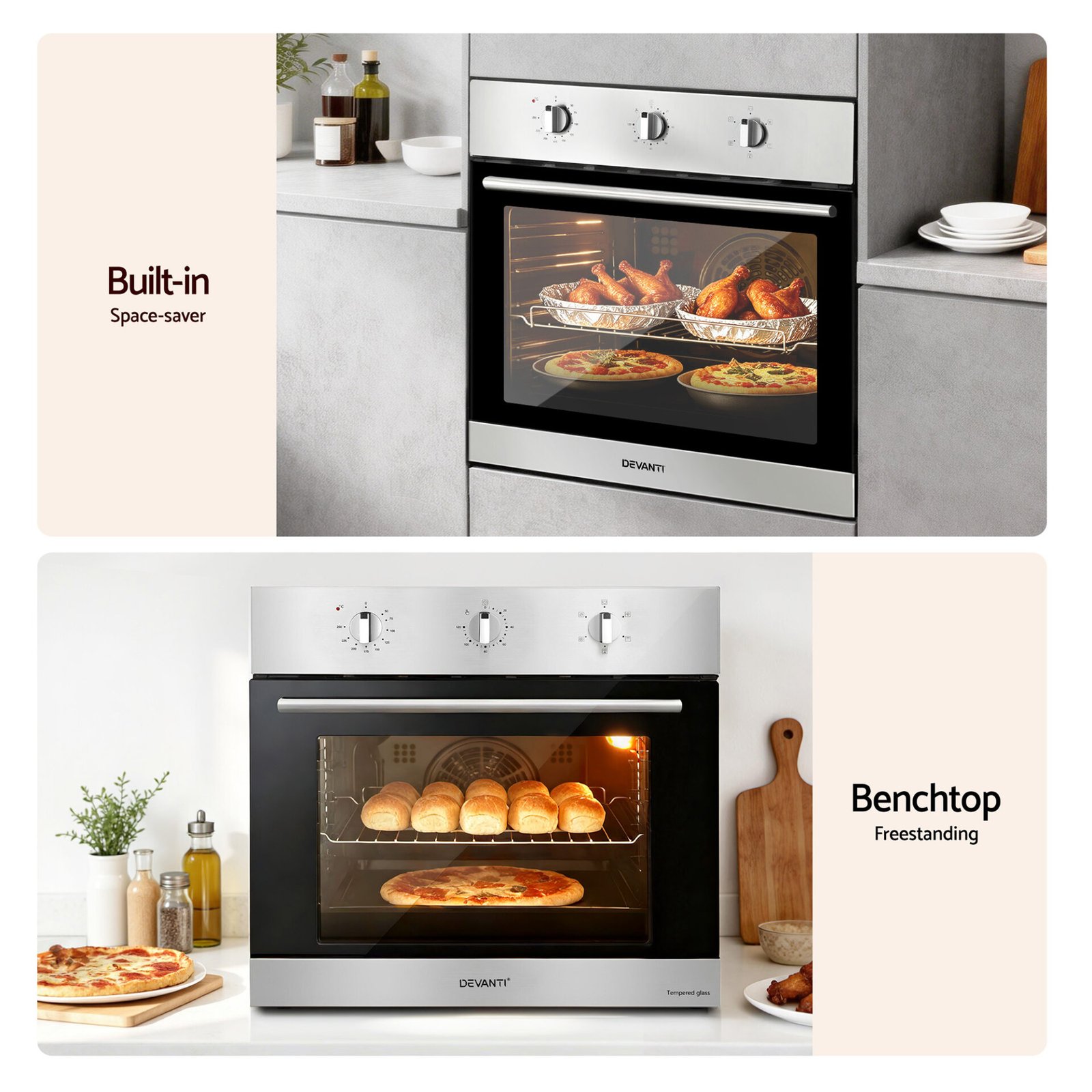 Devanti 60cm Electric Built In Wall Oven Stainless Steel 70L Silver - Image 11