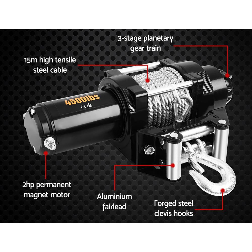 Giantz 4WD Electric Car Winch 4500LBS/2041KG - Image 4