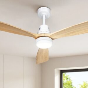 Devanti 52'' Ceiling Fan DC Motor LED Light Remote - Light Wood