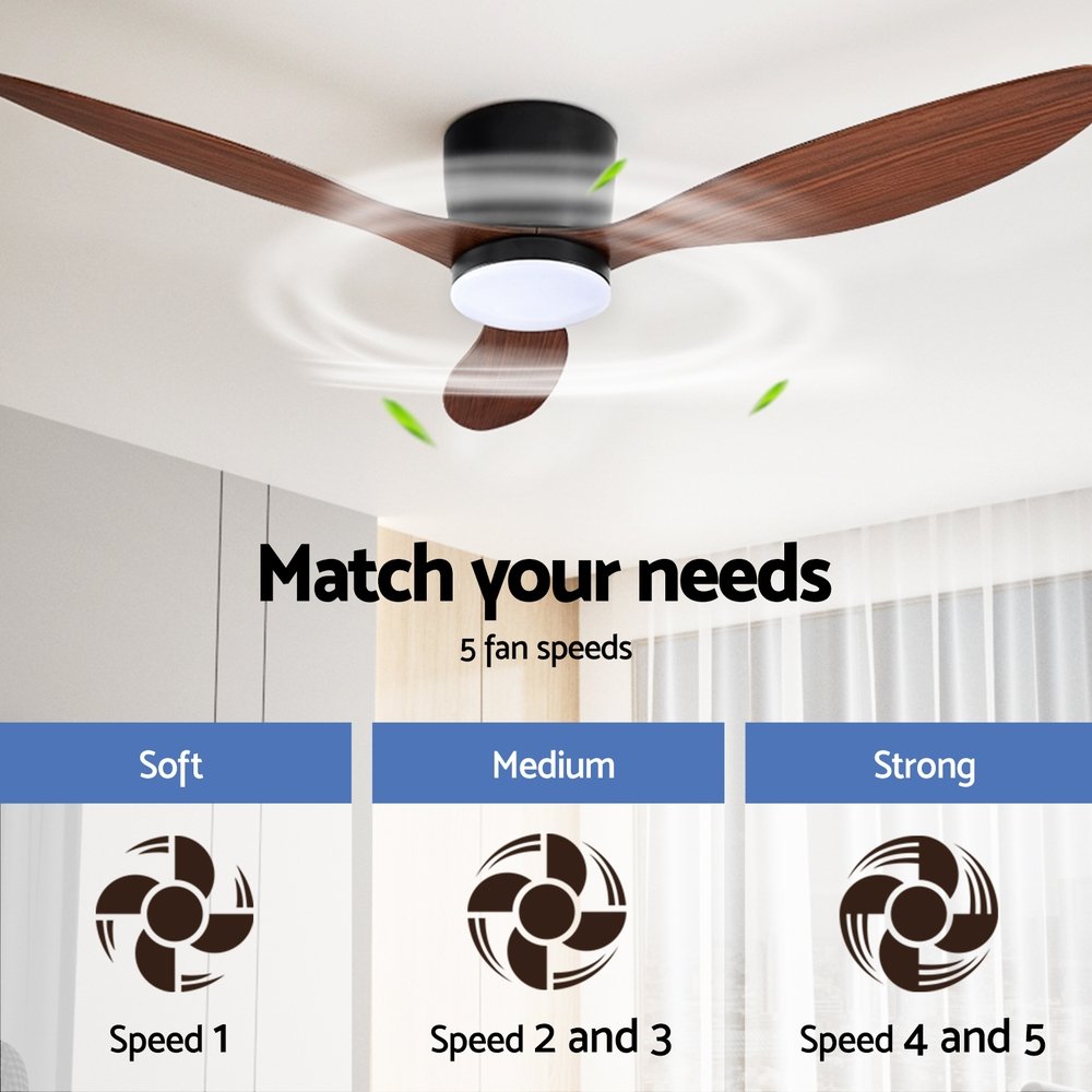 Devanti 52'' Ceiling Fan DC Motor w/Light w/Remote - Dark Wood - Image 3