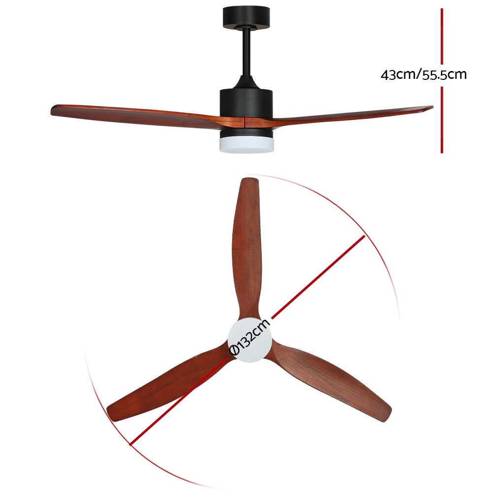 Devanti 52'' Ceiling Fan DC Motor 3 Blades w/Light - Dark Wood - Image 3