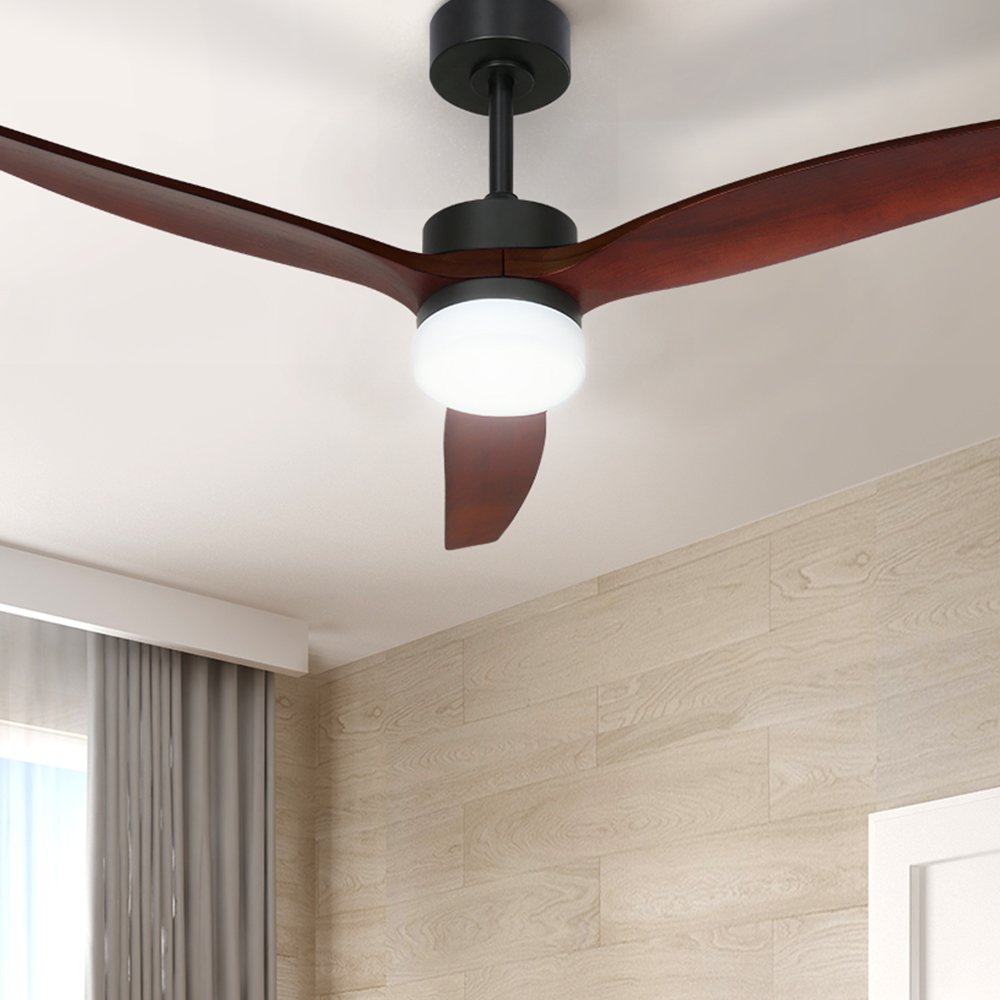 Devanti 52'' Ceiling Fan DC Motor 3 Blades w/Light - Dark Wood - Image 5