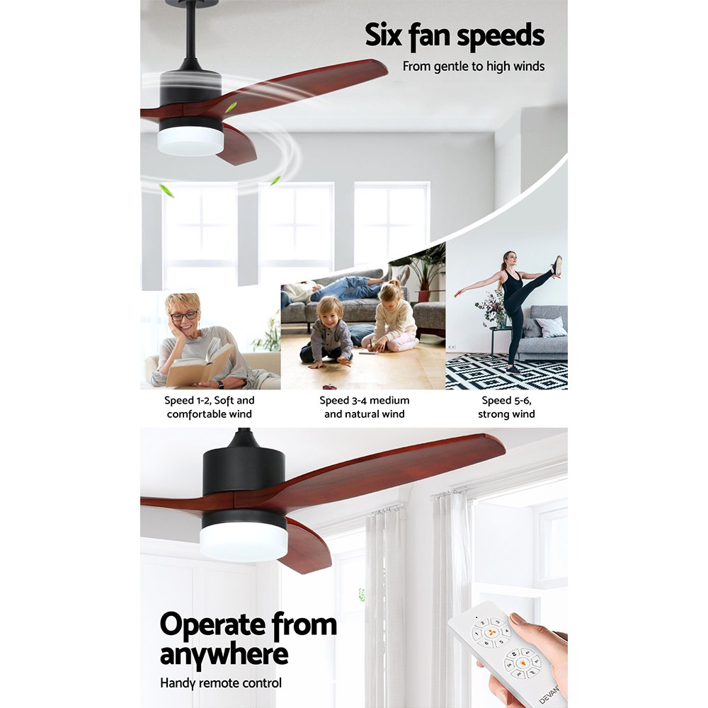 Devanti 52'' Ceiling Fan DC Motor 3 Blades w/Light - Dark Wood - Image 6