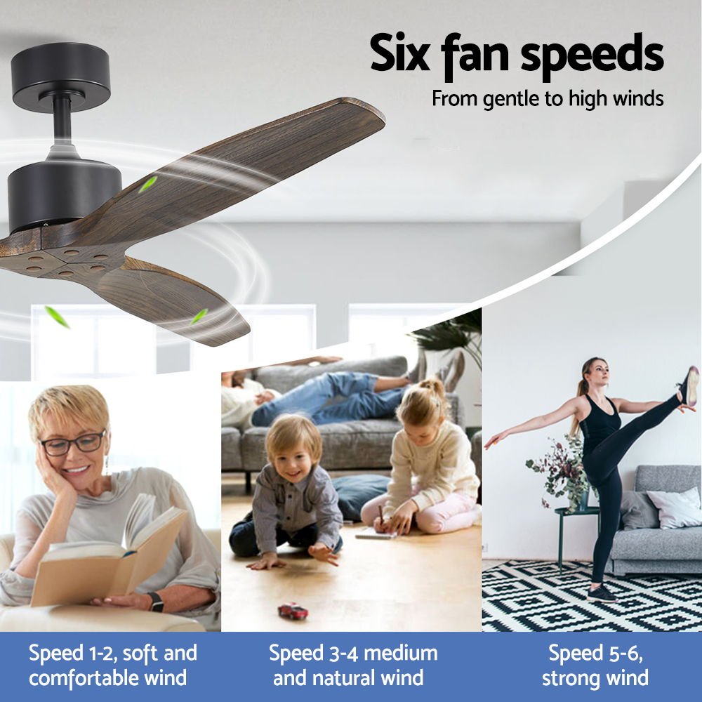 Devanti 52'' Ceiling Fan AC Motor 3 Blades w/Remote - Dark Wood - Image 3