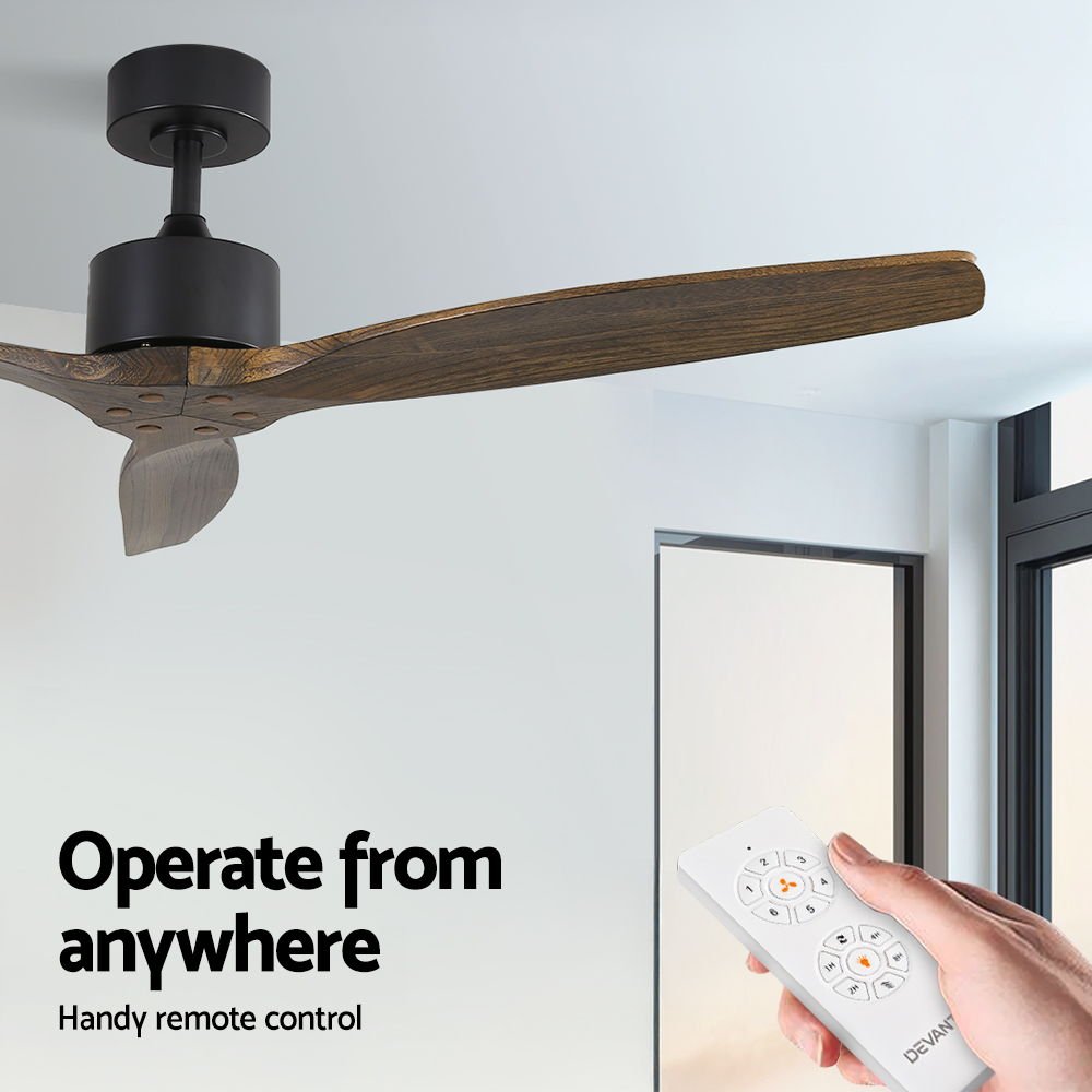 Devanti 52'' Ceiling Fan AC Motor 3 Blades w/Remote - Dark Wood - Image 4