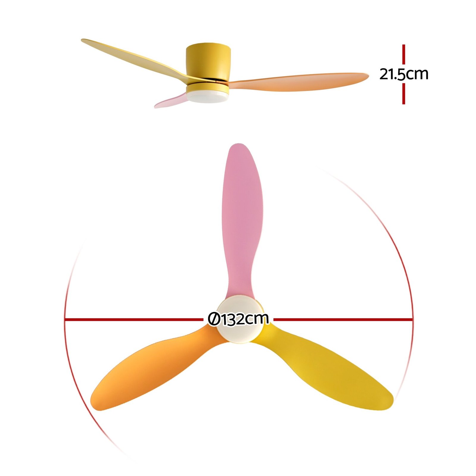 Devanti 52'' Ceiling Fan 3 Blades DC Motor w/Light w/Remote Yellow Pink Orange - Image 2
