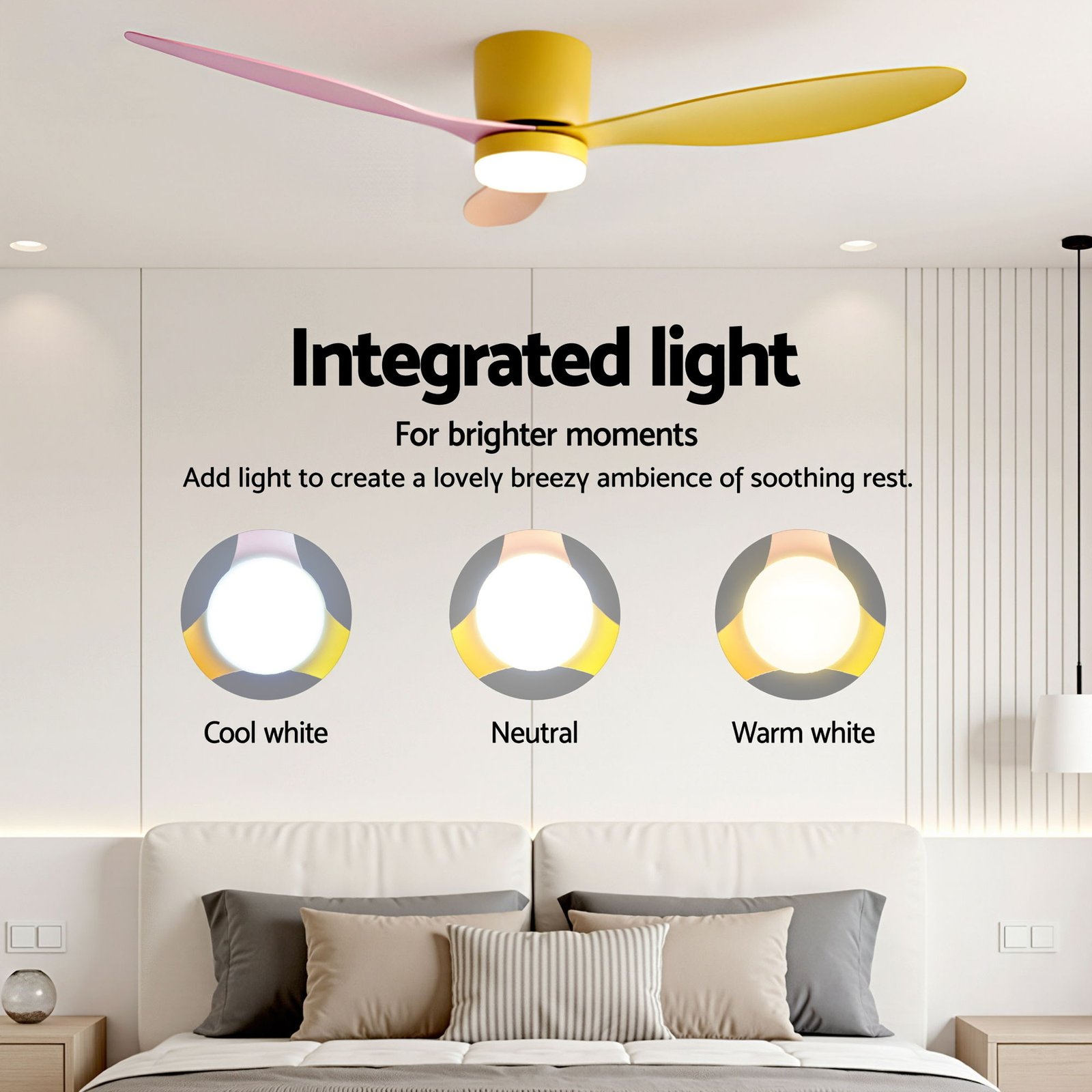 Devanti 52'' Ceiling Fan 3 Blades DC Motor w/Light w/Remote Yellow Pink Orange - Image 4