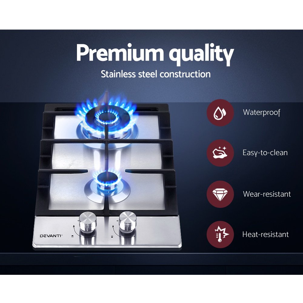 Devanti Gas Cooktop 30cm 2 Burner Silvir - Image 4