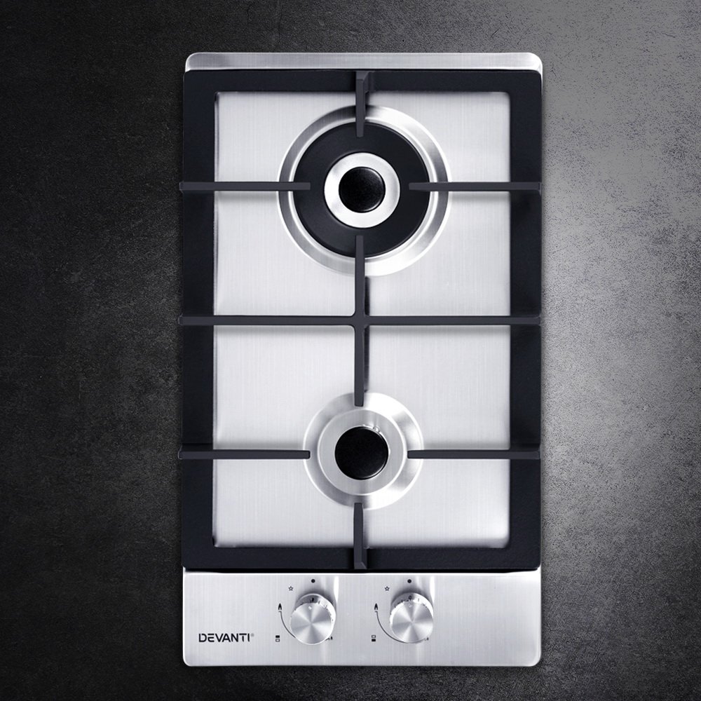 Devanti Gas Cooktop 30cm 2 Burner Silvir - Image 7