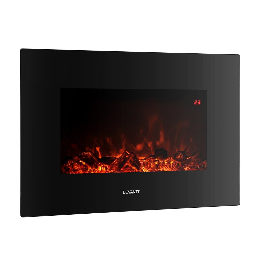 Devanti Electric Fireplace Fire Heater 2000W Black - Image 3