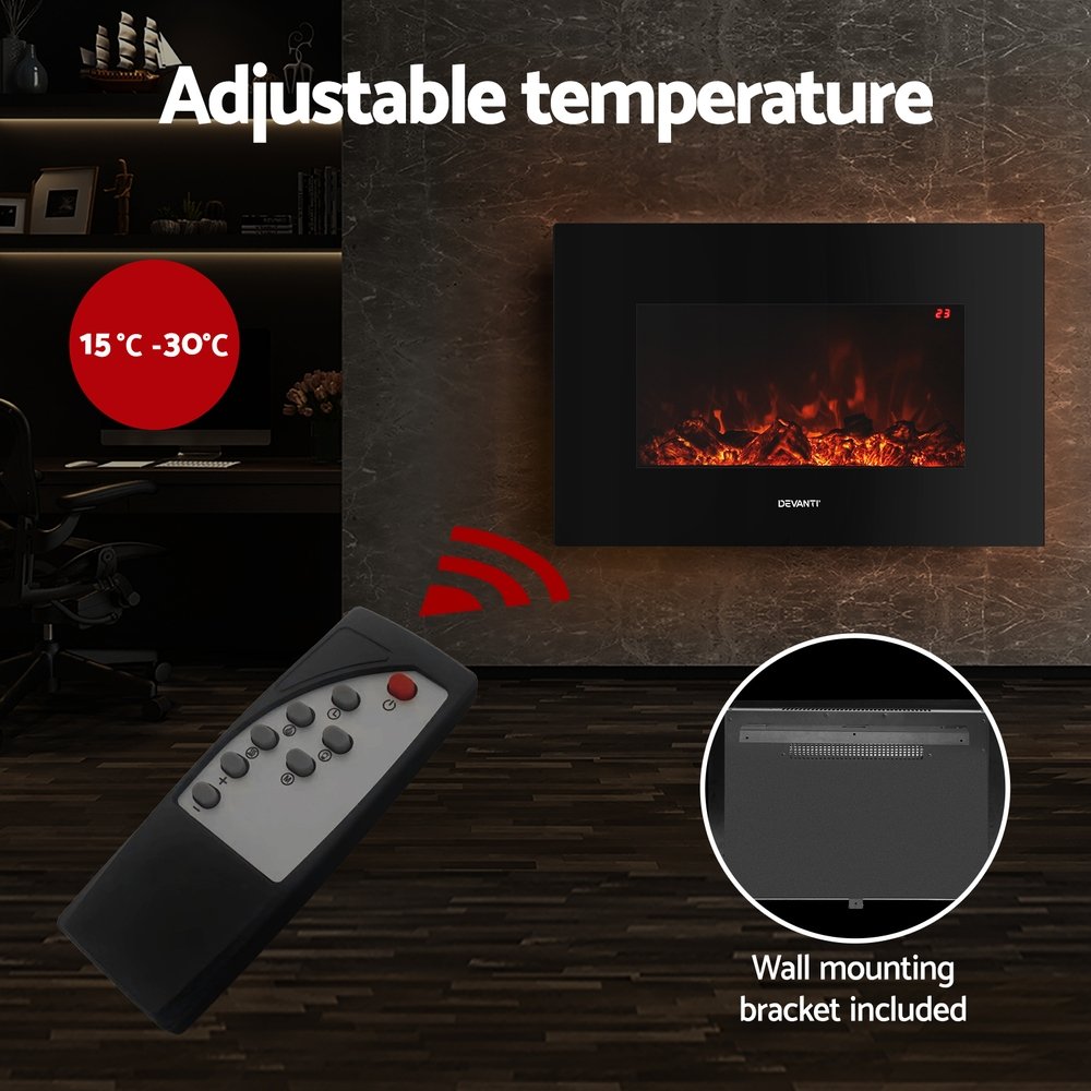 Devanti Electric Fireplace Fire Heater 2000W Black - Image 4