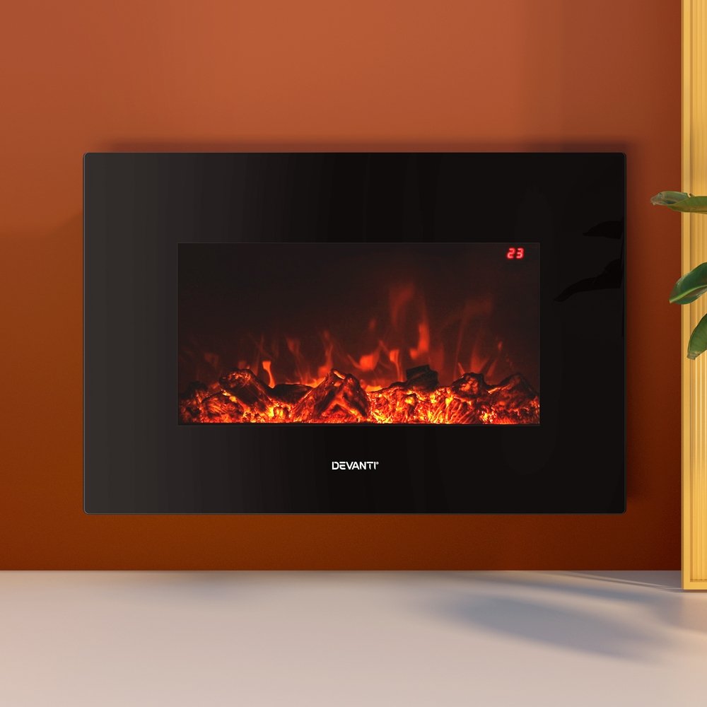 Devanti Electric Fireplace Fire Heater 2000W Black - Image 7