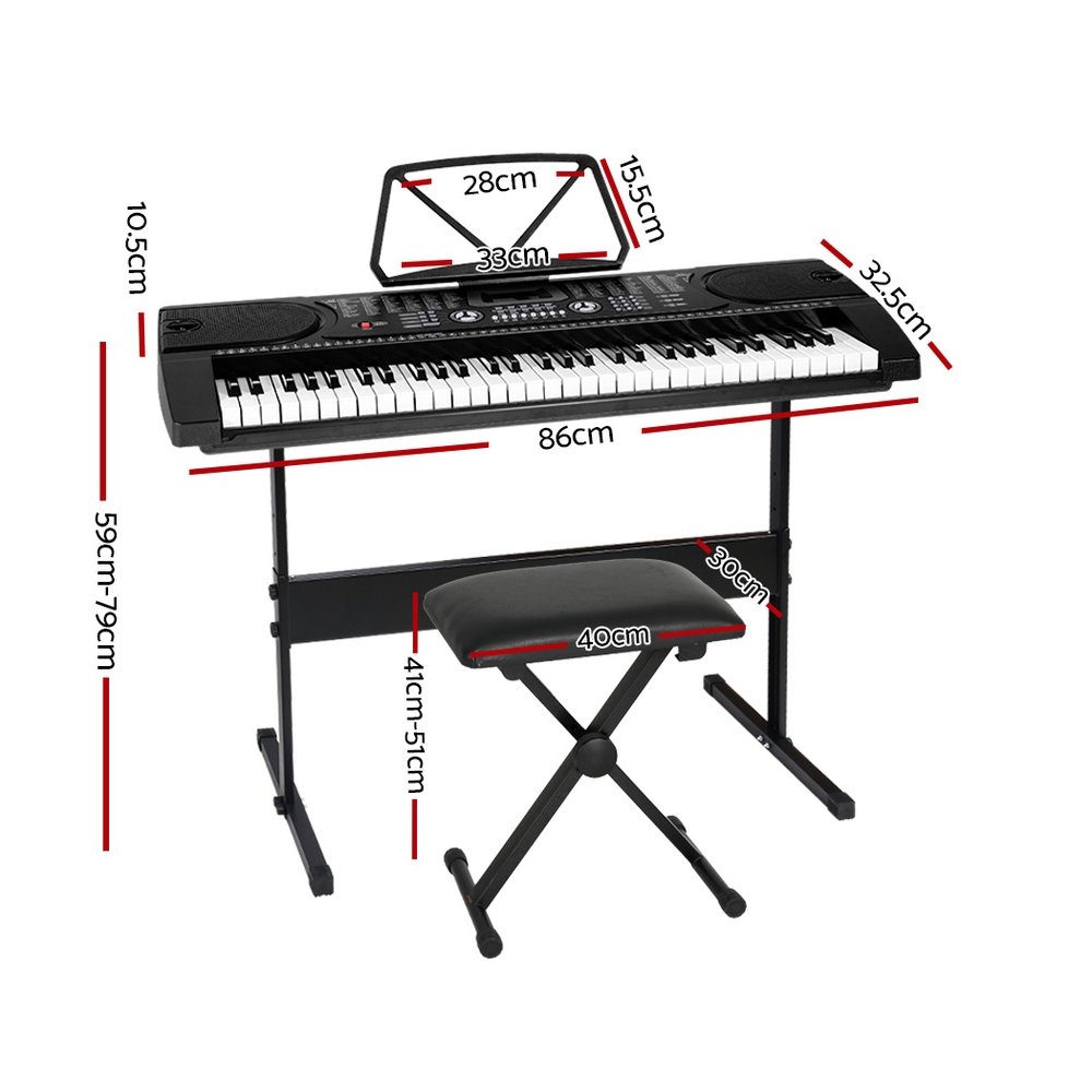 Alpha 61 Keys Electronic Piano Keyboard Digital Electric w/ Stand Stool Black - Image 2