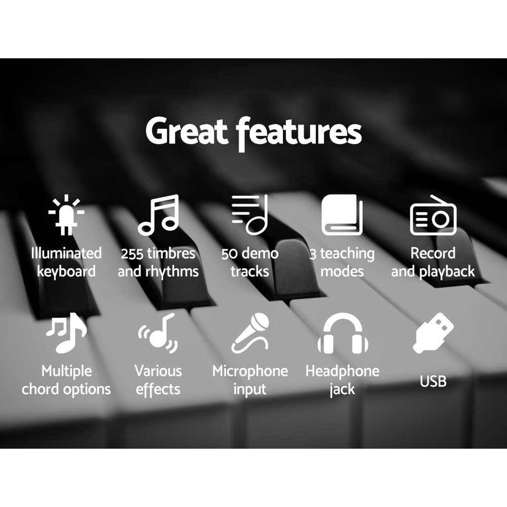 Alpha 61 Keys Electronic Piano Keyboard Digital Electric w/ Stand Stool Lighted - Image 5