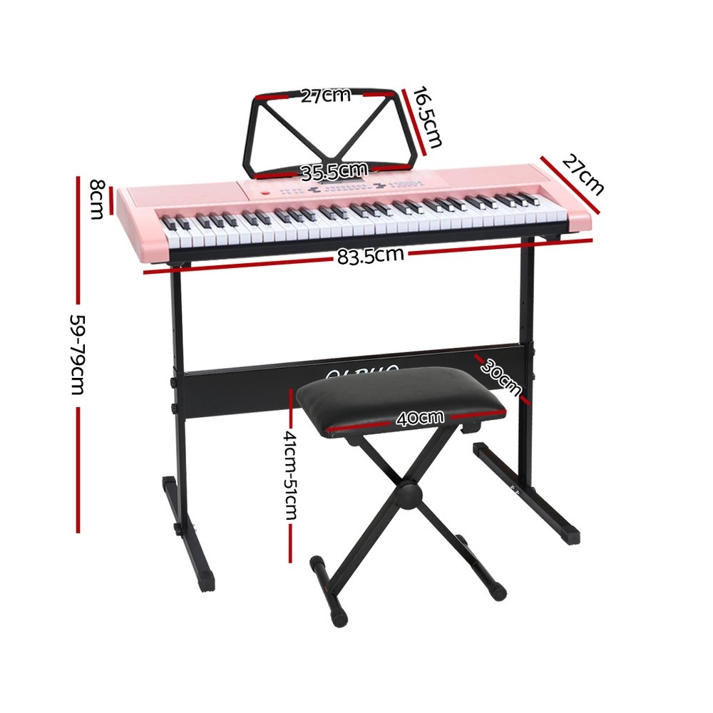 Alpha 61 Keys Electronic Piano Keyboard Digital Electric w/ Stand Stool Pink - Image 2
