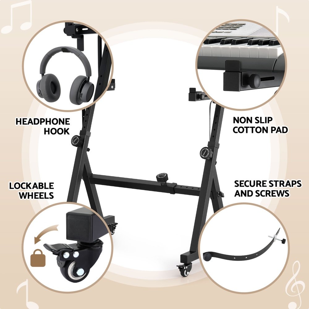 Alpha Heavy Duty Adjustable Piano Stand with Lockable Wheels Z-Stand Black - Image 5