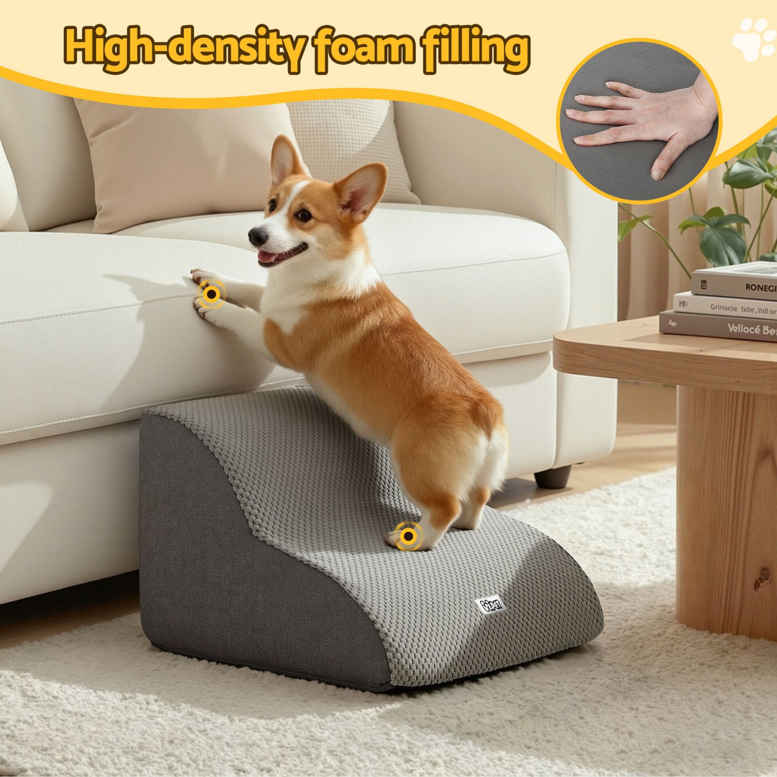 i.Pet Dog Ramp 2 Steps For Small Dogs Bed Sofa Car Foam Non-Slip Pet Cat Stairs - Image 4