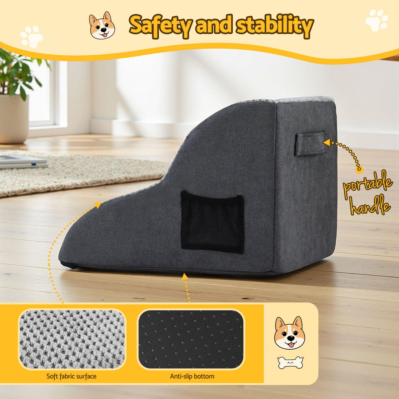i.Pet Dog Ramp 2 Steps For Small Dogs Bed Sofa Car Foam Non-Slip Pet Cat Stairs - Image 5