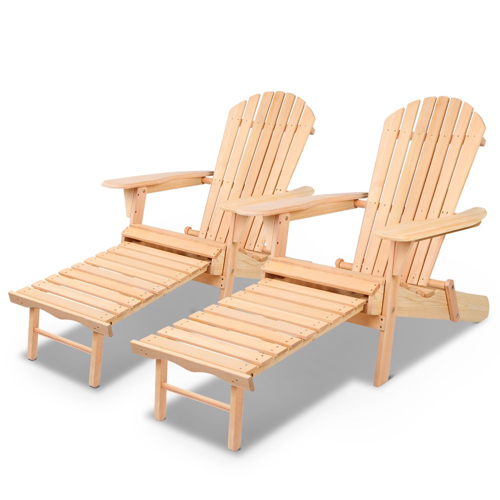 Gardeon 2PC Adirondack Outdoor Chairs Wooden Sun Lounge Patio Furniture Garden Natural - Image 7