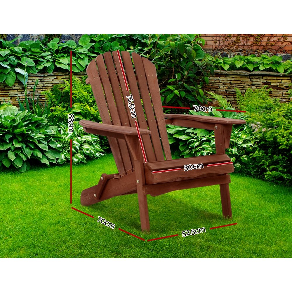 Gardeon Adirondack Outdoor Chairs Wooden Foldable Beach Chair Patio Furniture Brown - Image 2