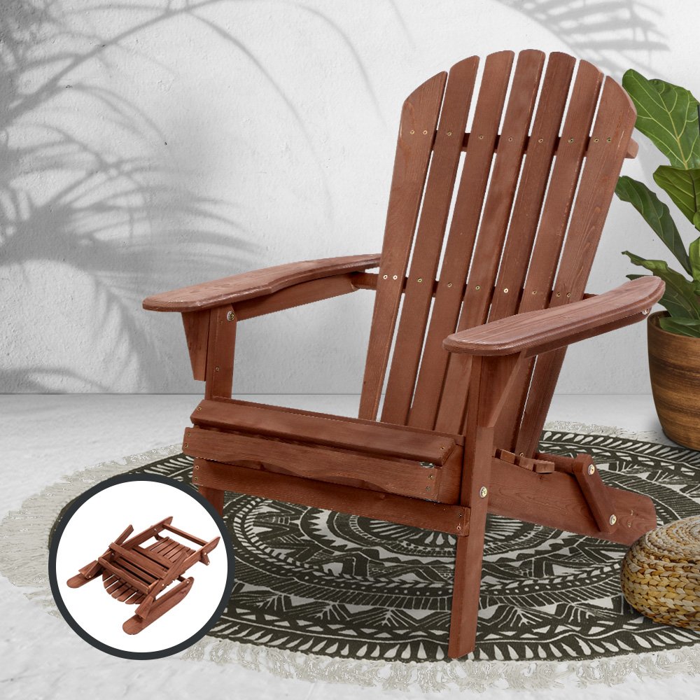 Gardeon Adirondack Outdoor Chairs Wooden Foldable Beach Chair Patio Furniture Brown - Image 7