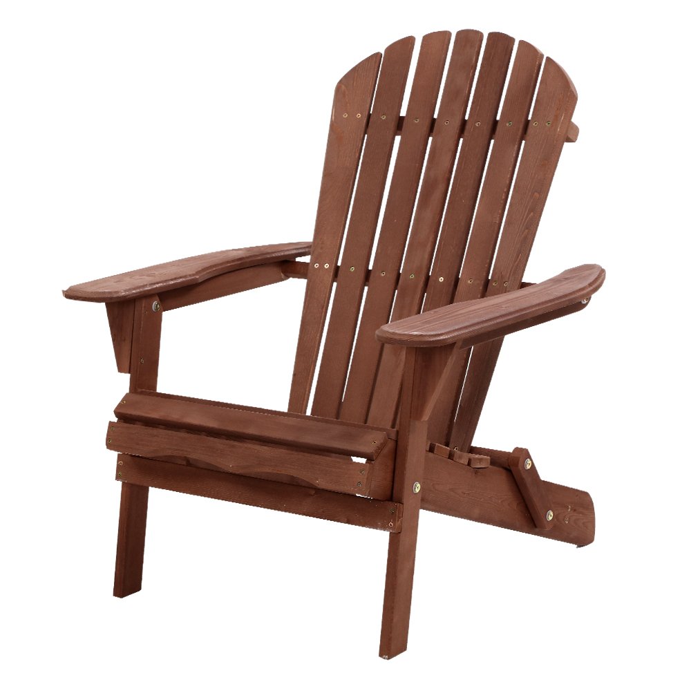 Gardeon Adirondack Outdoor Chairs Wooden Foldable Beach Chair Patio Furniture Brown - Image 8