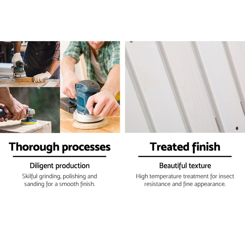 Gardeon 5PC Adirondack Outdoor Table and Chairs Wooden Sun Lounge Patio Furniture White - Image 6