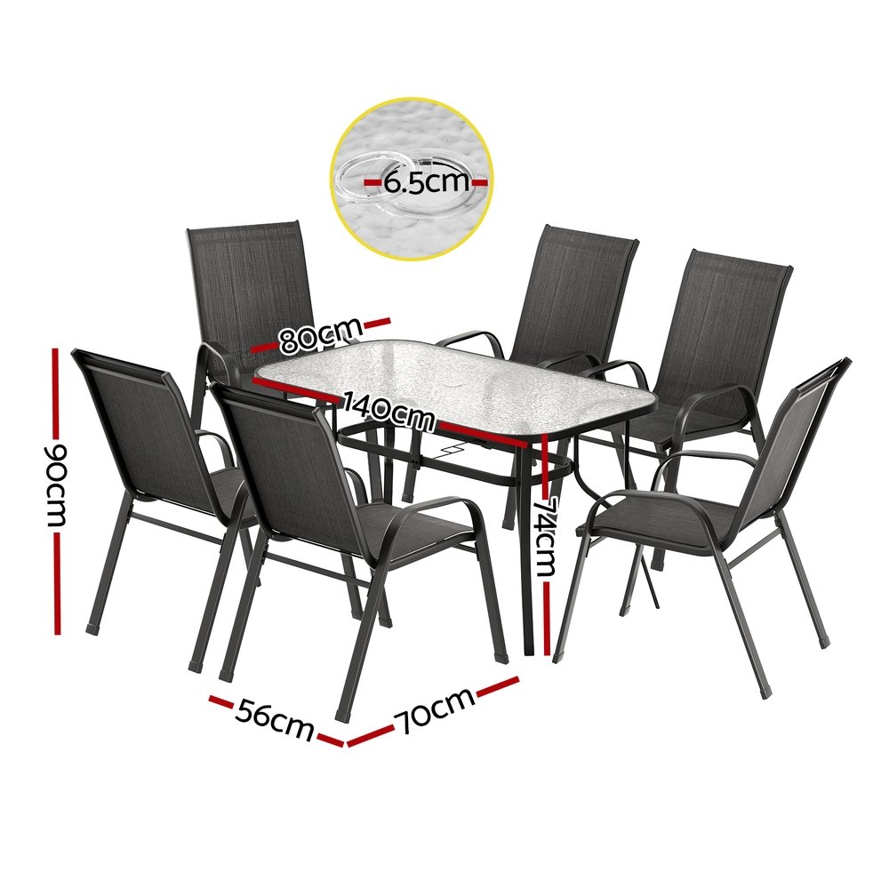Gardeon 7PC Outdoor Dining Set Table and Chairs Patio Furniture Bistro Set Garden Black - Image 2