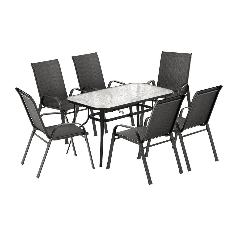 Gardeon 7PC Outdoor Dining Set Table and Chairs Patio Furniture Bistro Set Garden Black - Image 3