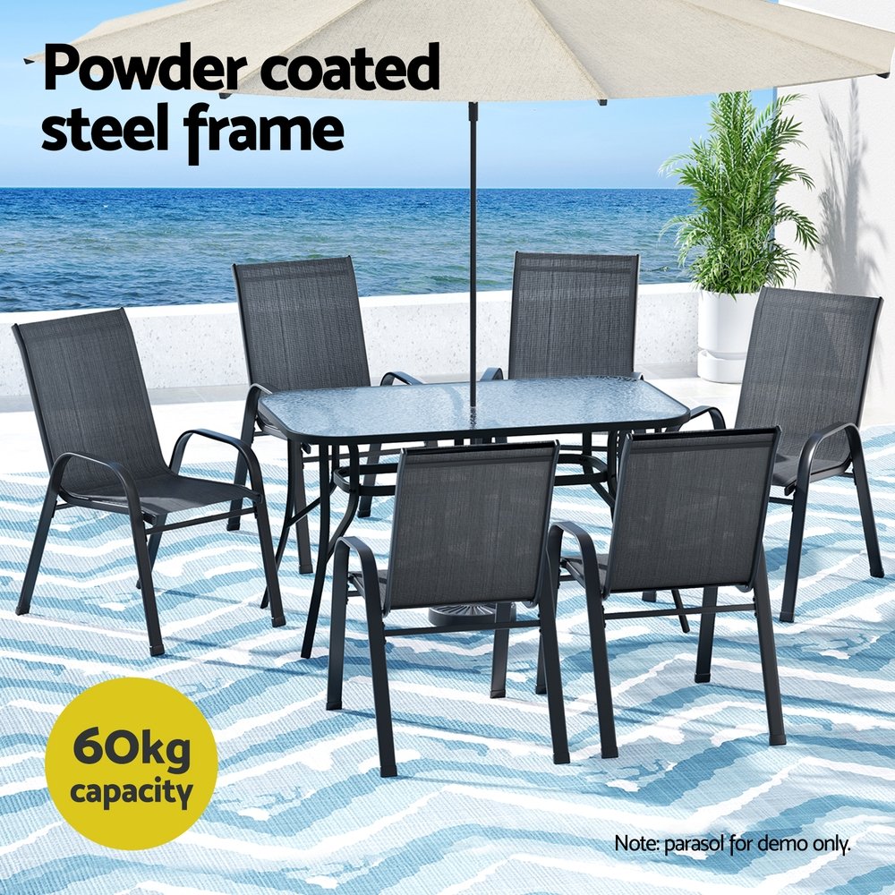 Gardeon 7PC Outdoor Dining Set Table and Chairs Patio Furniture Bistro Set Garden Black - Image 4
