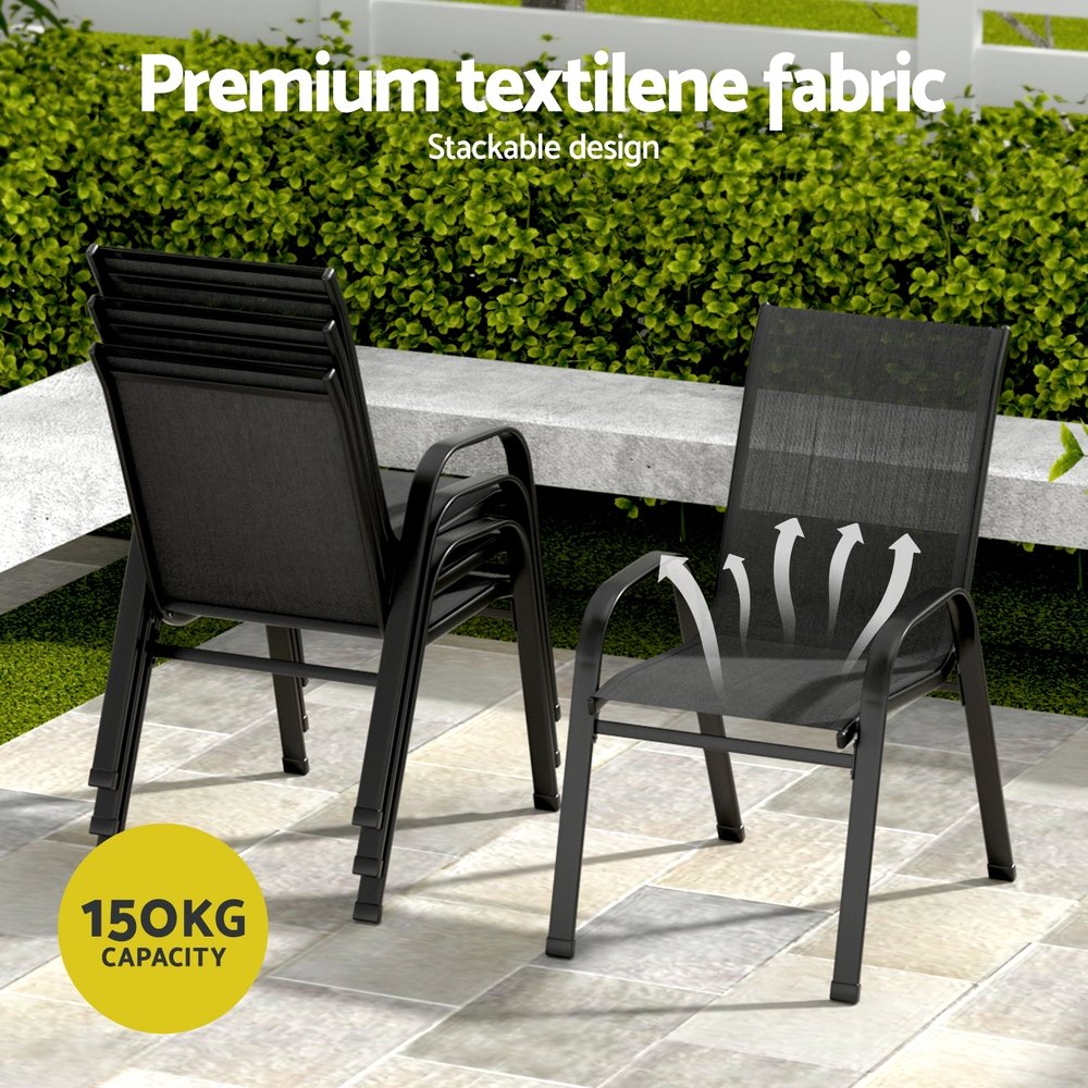 Gardeon 7PC Outdoor Dining Set Table and Chairs Patio Furniture Bistro Set Garden Black - Image 5
