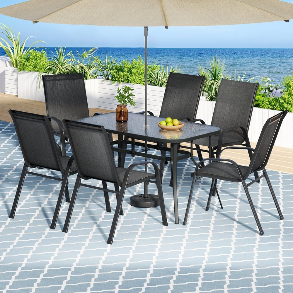 Gardeon 7PC Outdoor Dining Set Table and Chairs Patio Furniture Bistro Set Garden Black - Image 7