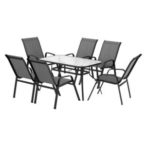 Gardeon 7PC Outdoor Dining Set Table and Chairs Patio Furniture Bistro Set Garden Grey