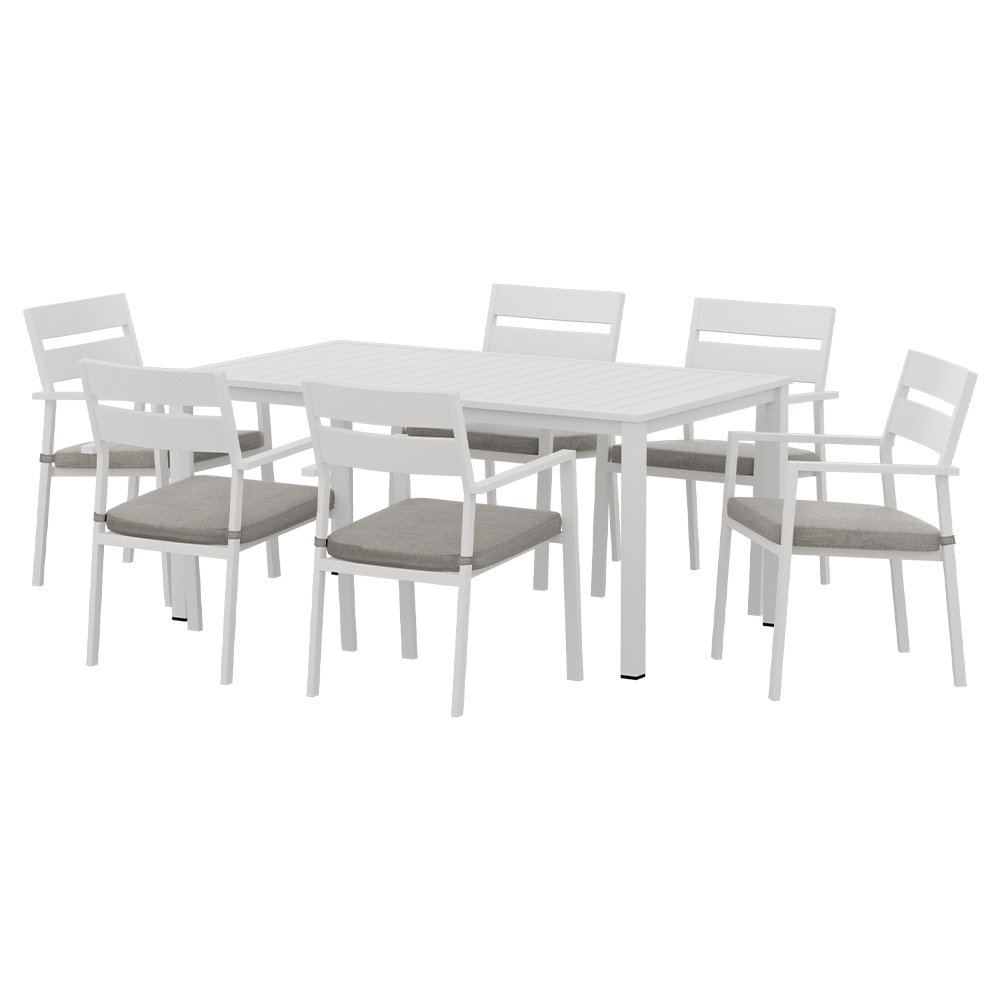 Gardeon Outdoor Dining Set 7 Piece Aluminum Table Chairs Setting White - Image 7