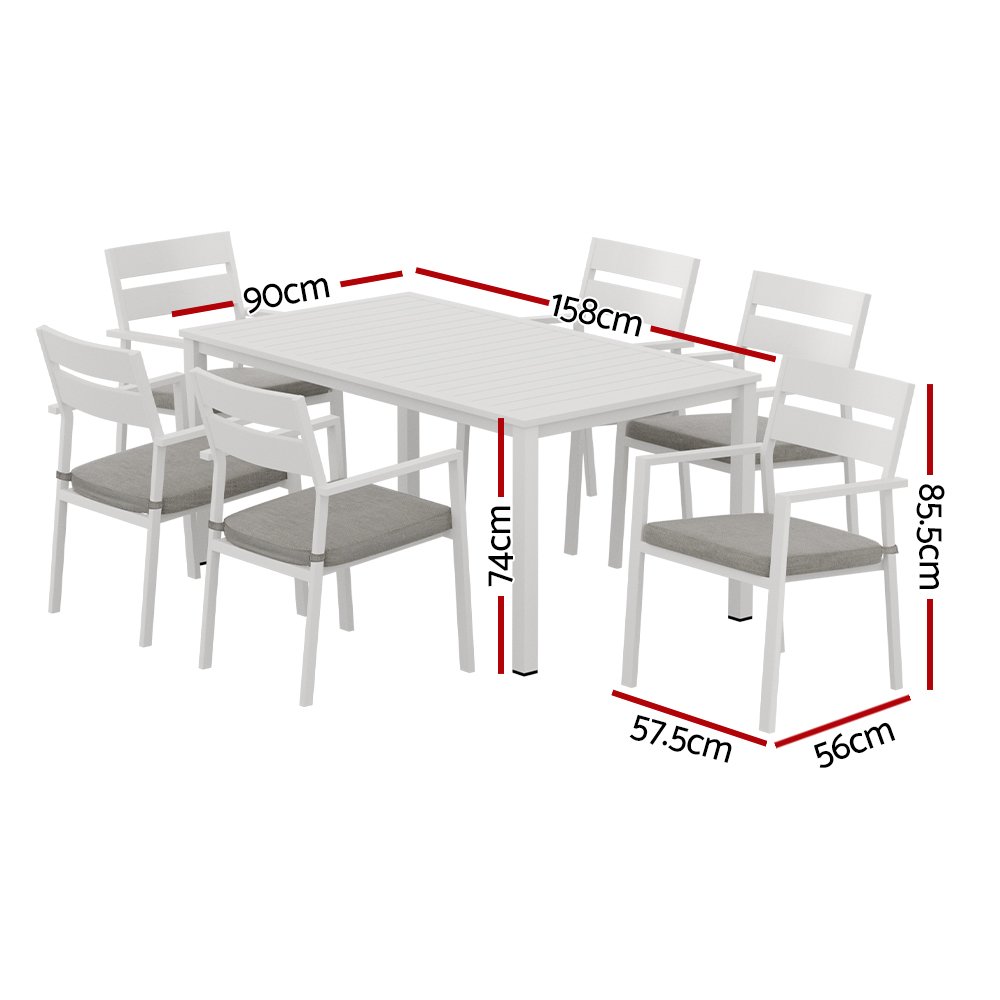 Gardeon Outdoor Dining Set 7 Piece Aluminum Table Chairs Setting White - Image 2