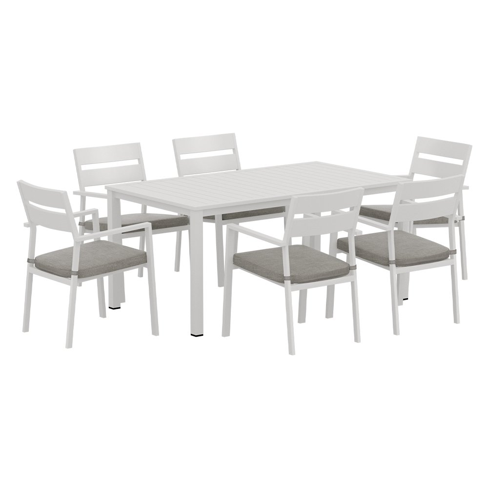 Gardeon Outdoor Dining Set 7 Piece Aluminum Table Chairs Setting White - Image 3