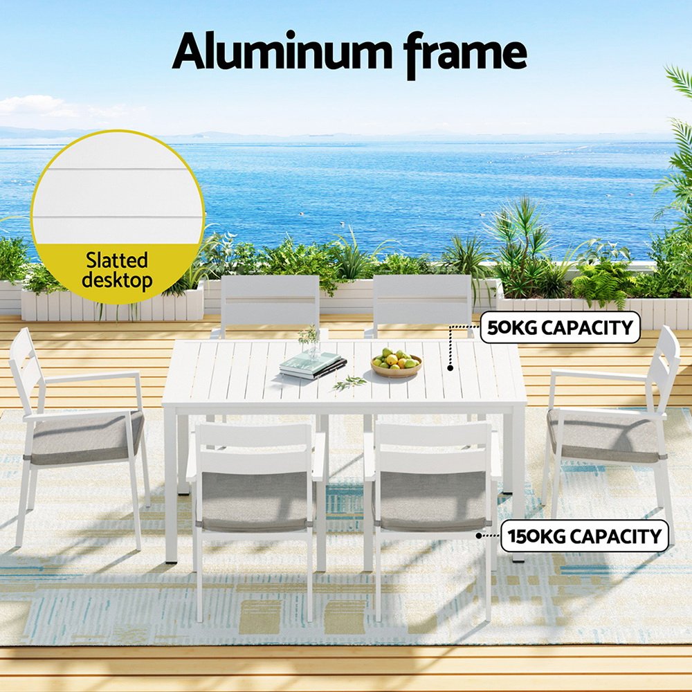 Gardeon Outdoor Dining Set 7 Piece Aluminum Table Chairs Setting White - Image 4