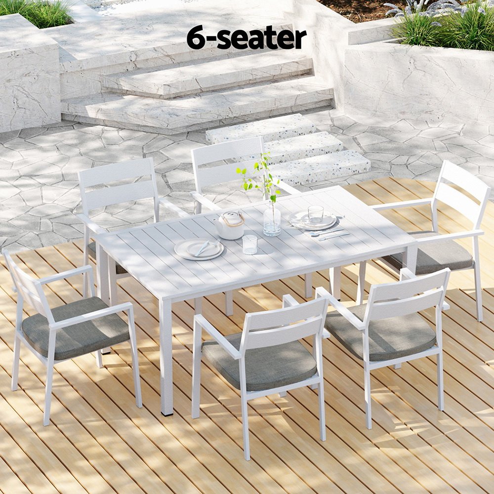 Gardeon Outdoor Dining Set 7 Piece Aluminum Table Chairs Setting White - Image 6