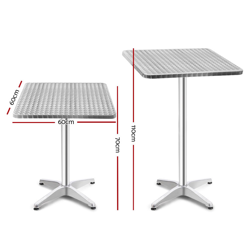 Gardeon Outdoor Bar Table Adjustable Aluminium Square 70/110cm - Image 2