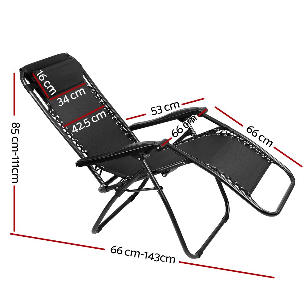 Gardeon 2PC Zero Gravity Chair Folding Outdoor Recliner Adjustable Sun Lounge Camping Black - Image 2