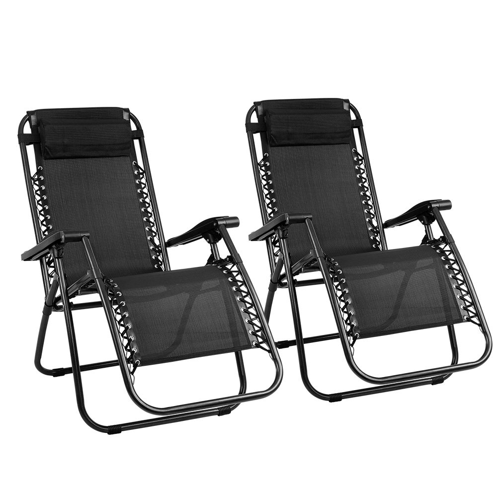 Gardeon 2PC Zero Gravity Chair Folding Outdoor Recliner Adjustable Sun Lounge Camping Black - Image 8