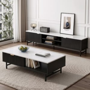 Artiss TV Unit & Coffee Table Set Storage Shelf Black