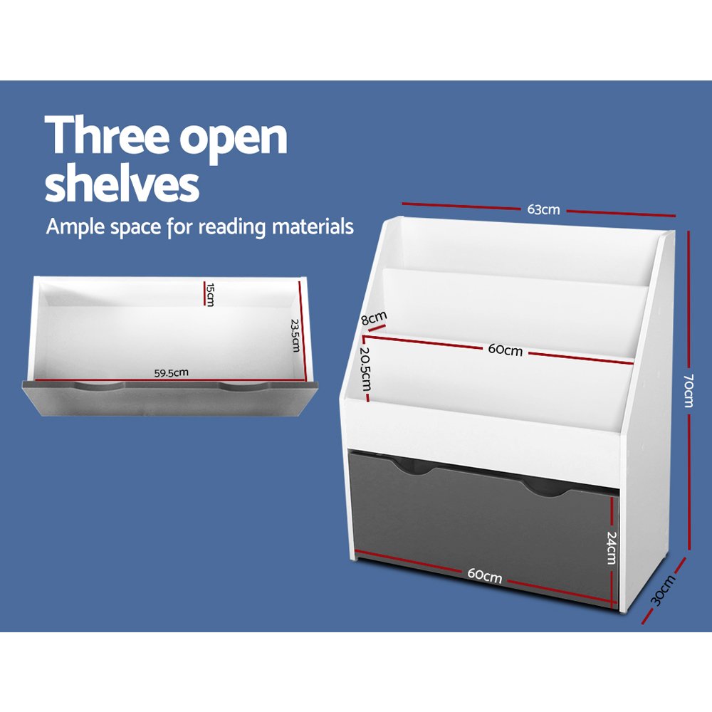 Keezi 3 Tiers Kids Bookshelf Magazine Rack Children Bookcase Organiser Storage - Image 5